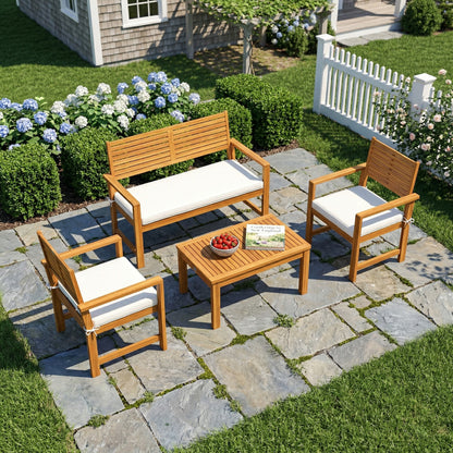 4 Seater Wooden Garden Furniture Set with Loveseat, Chairs, Table