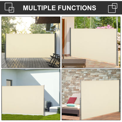 Retractable Sun Side Awning Screen Fence Patio Garden Wall Balcony Screening Panel Outdoor Blind Privacy Divider (3x1.6M, Cream White)