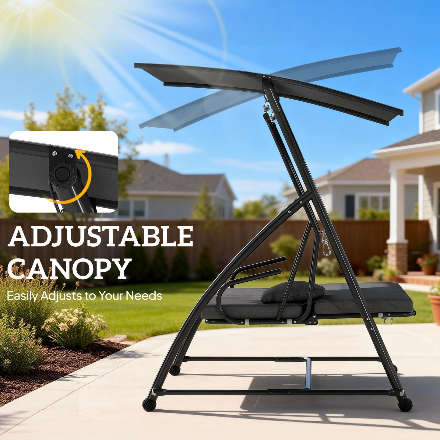 2-in-1 Swing Chair 3 Seater Hammock Cushion Bed Tilt Canopy Grey
