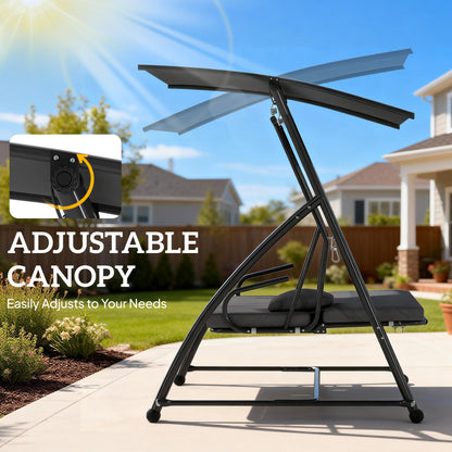 2-in-1 Swing Chair 3 Seater Hammock Cushion Bed Tilt Canopy Grey