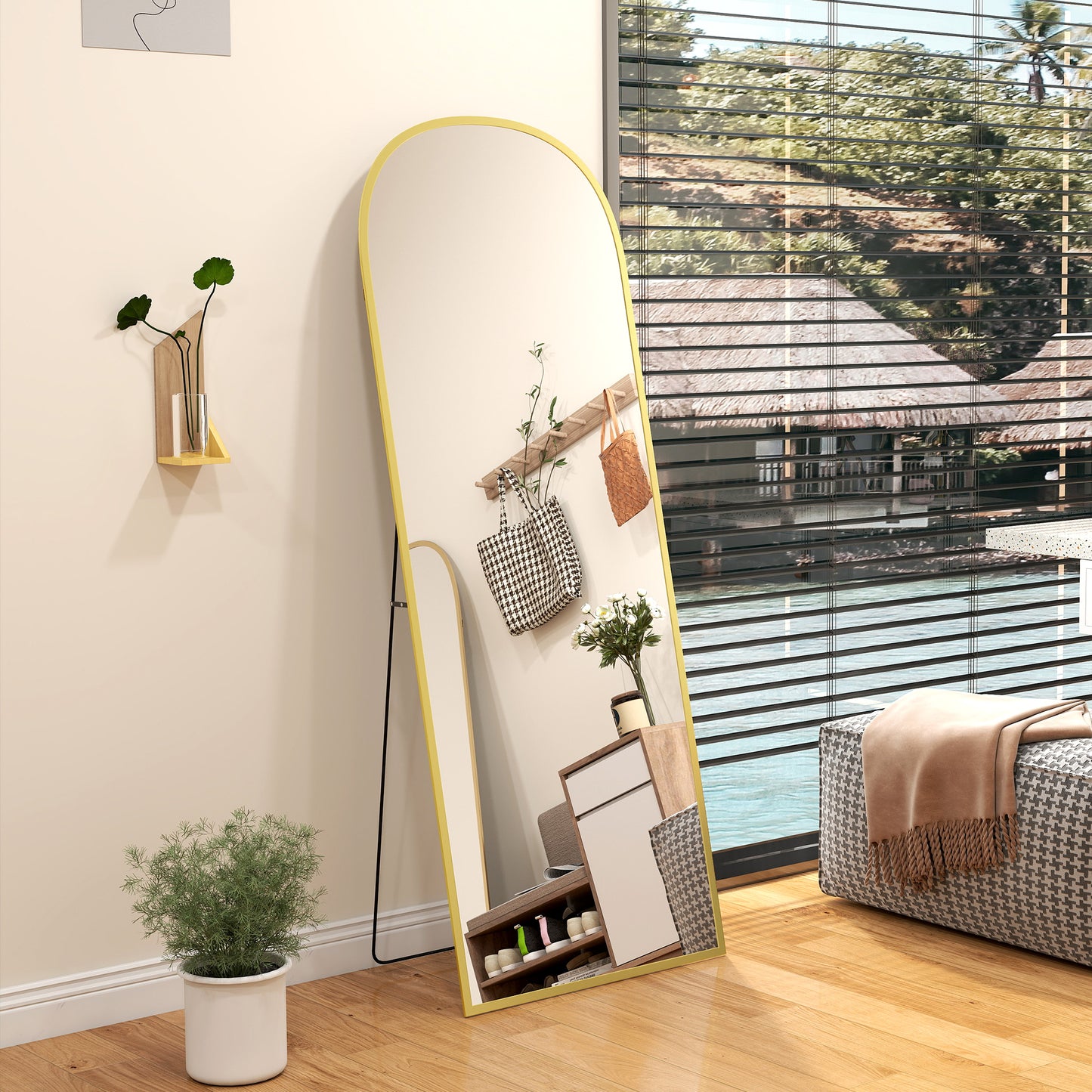Full Length Mirror with Aluminium Alloy Frame Hanging or Leaning Gold