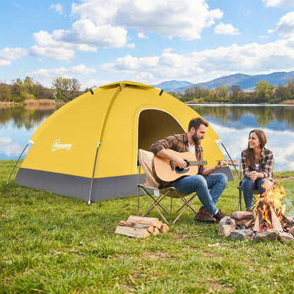 2 Person Camping Tent, Dome Tent with Storage Pocket, Yellow