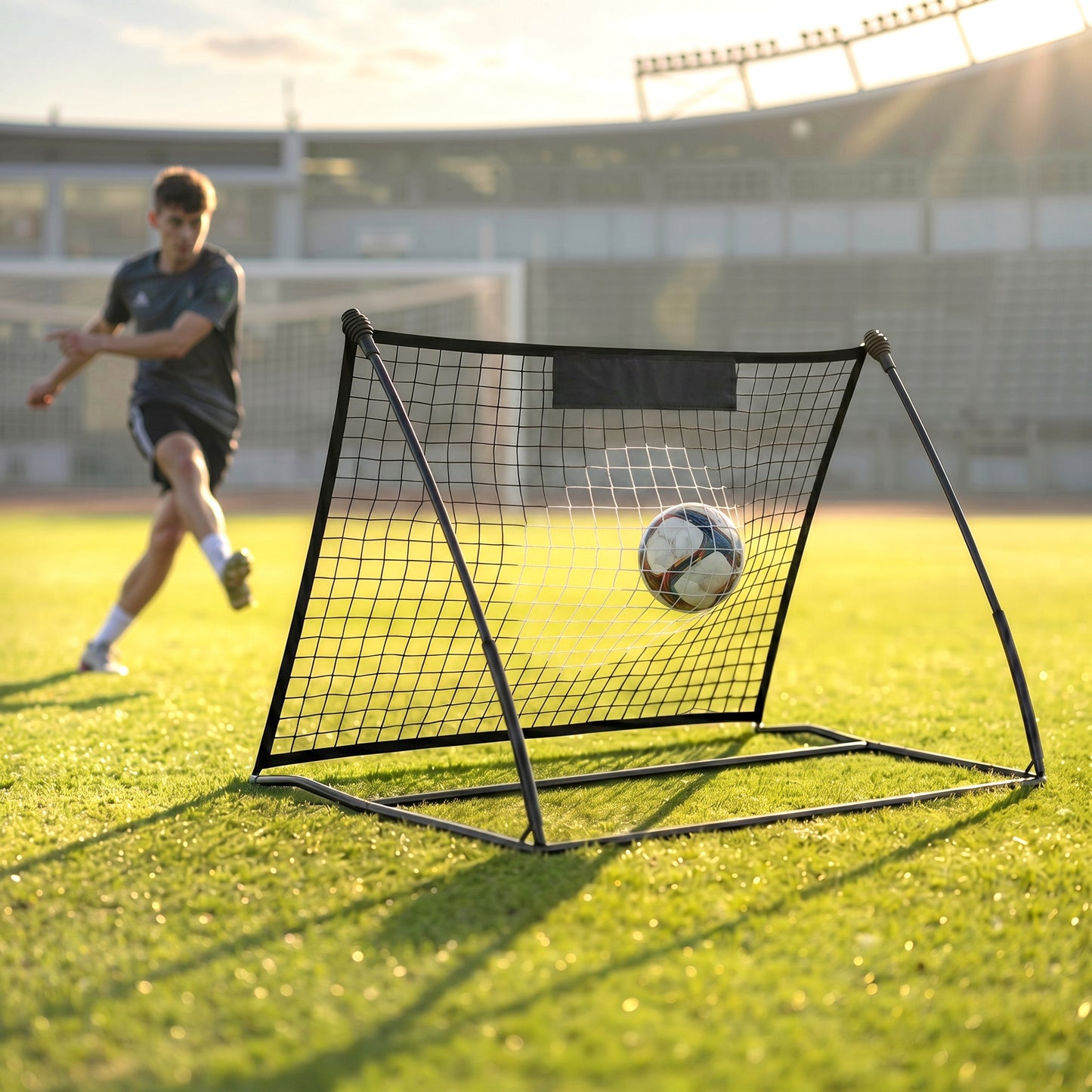 Football Rebounder Net, Portable Kickback Football Rebounder Net with Heavy-Duty Steel Frame, Carry Bag and Ground Stakes, Easy Setup for Baseball and Multi-Sport Skills Training