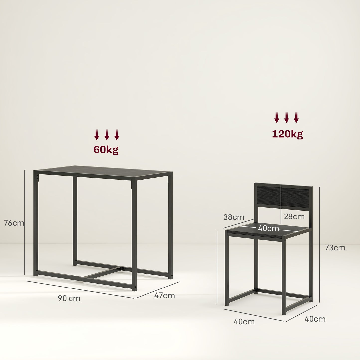 3 Piece Dining Table Set with Metal Frame, Black