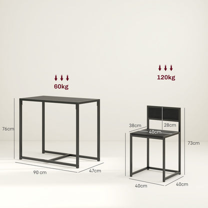 3 Piece Dining Table Set with Metal Frame, Black