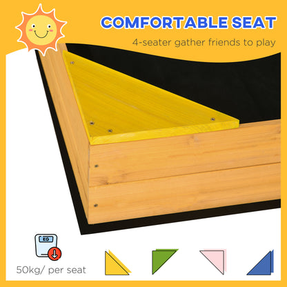 Kids Wooden Sand Pit Sandbox w/ Seats, for Gardens, Playgrounds