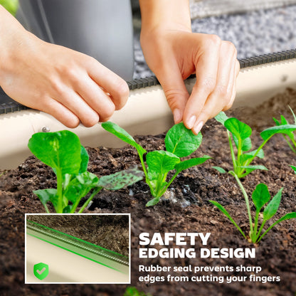 Galvanised Raised Garden Bed with Safety Edging, Cream White