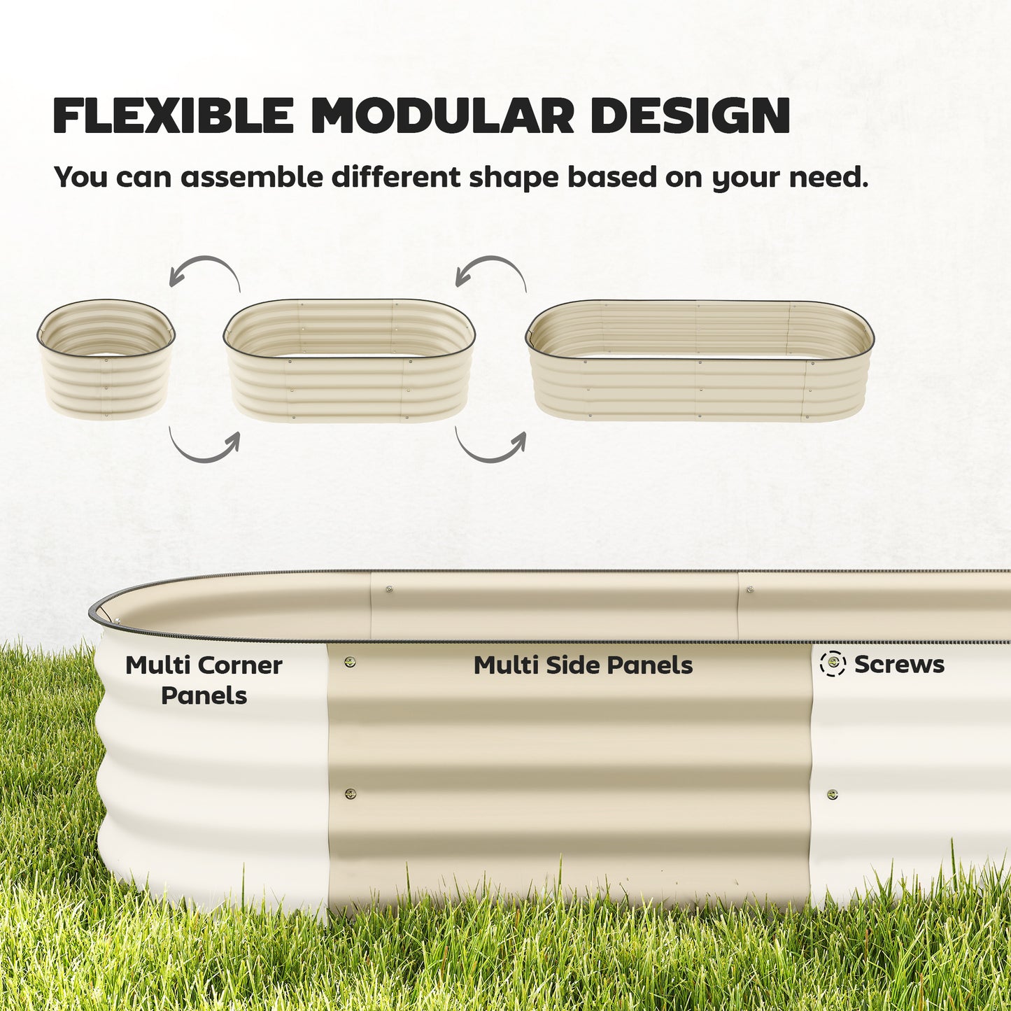 Galvanised Raised Garden Bed with Safety Edging, Cream White