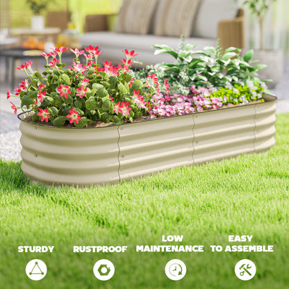 Galvanised Raised Garden Bed with Safety Edging, Cream White