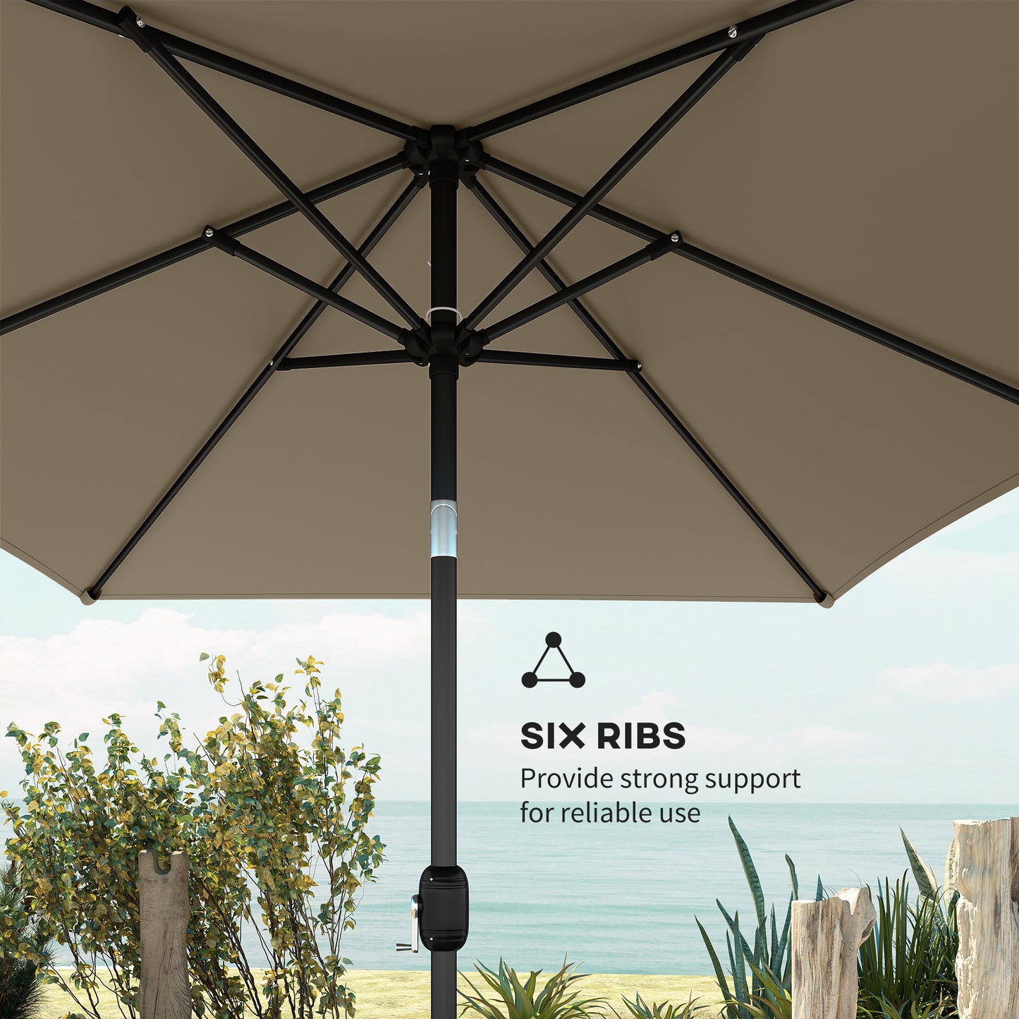 Garden Parasol, Outdoor Umbrella with Tilt Function, Khaki