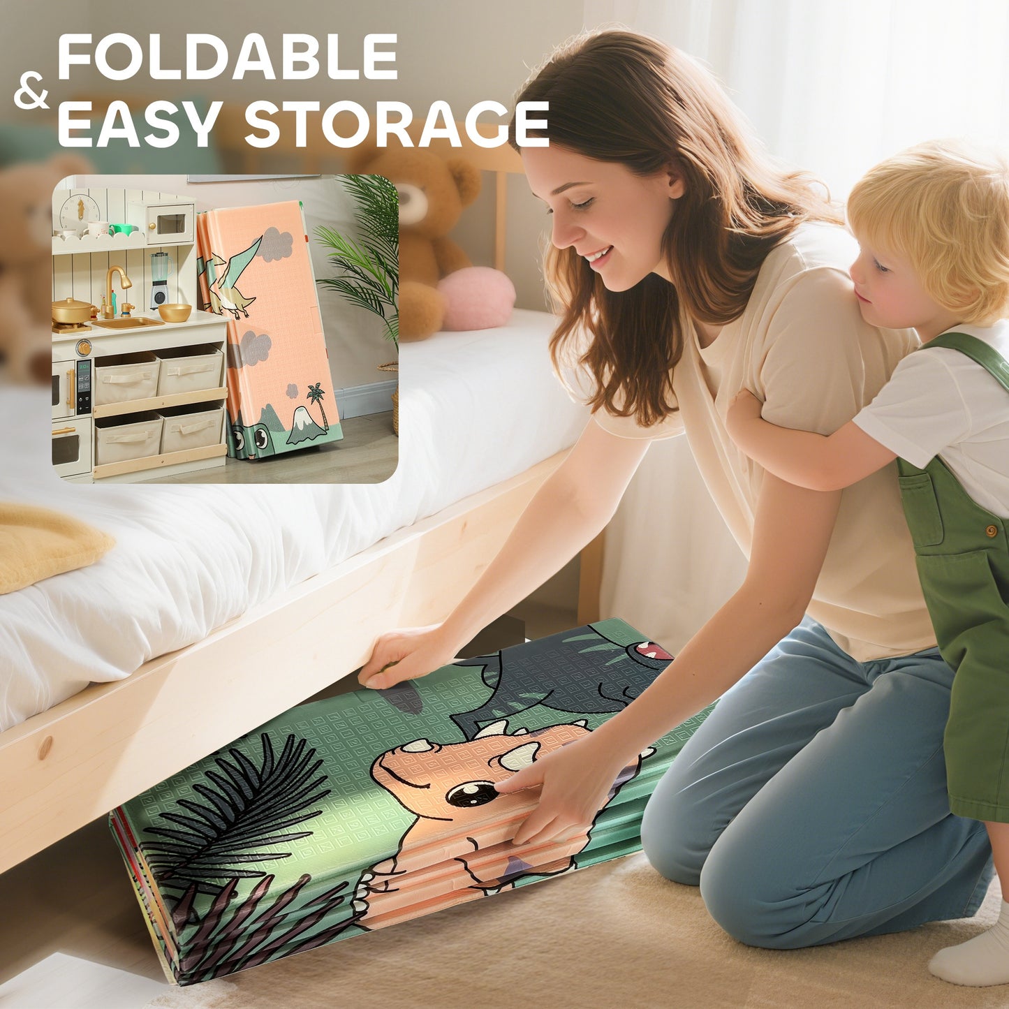 Baby Play Mat, Foldable Activity Playmat, Dinosaur Theme