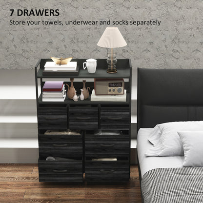 Bedroom Chest of Drawers 7 Drawer Dresser w/ Shelves, Black