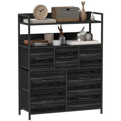 Bedroom Chest of Drawers 7 Drawer Dresser w/ Shelves, Black