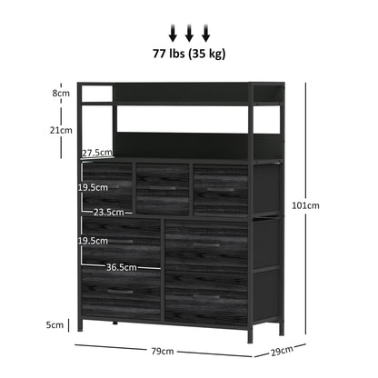 Bedroom Chest of Drawers 7 Drawer Dresser w/ Shelves, Black