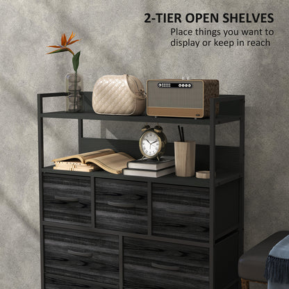 Bedroom Chest of Drawers 7 Drawer Dresser w/ Shelves, Black
