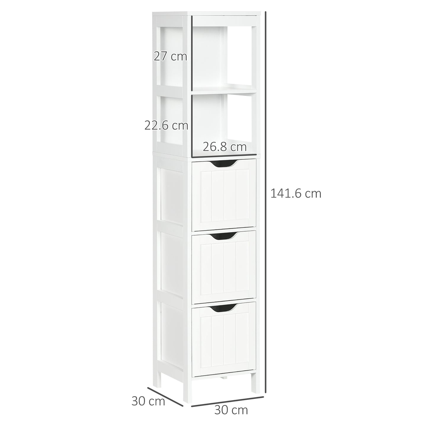 Tall Bathroom Cabinet, Slim Bathroom Storage Unit, Freestanding Narrow Floor Cabinet with 3 Drawers and 2 Open Shelves