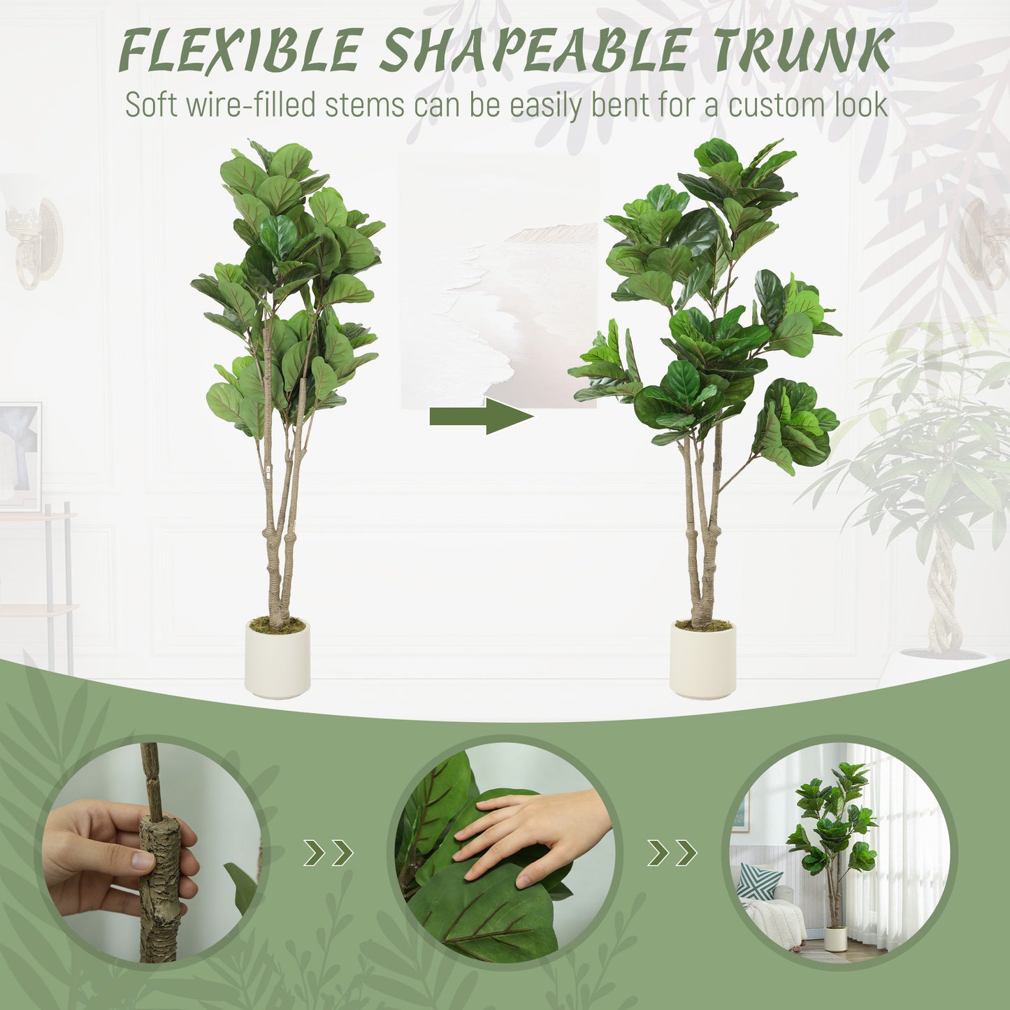 180cm Artificial Fiddle Leaf Fig Tree, Realistic Fake Plant, Green