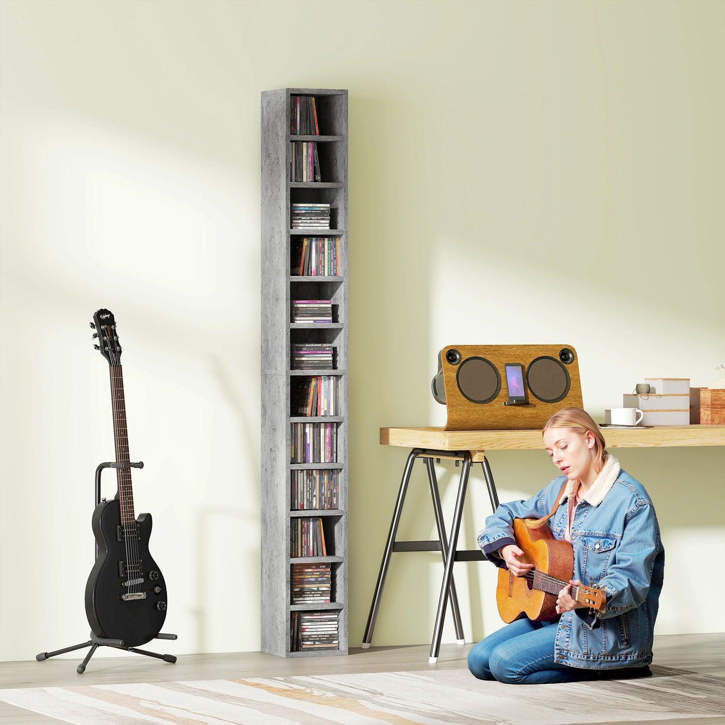 204 CD Storage Tower, Tall Bookcase Bookshelf with 12 Cubes