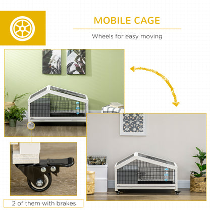 Rabbit Cage with Water Bottle, Wheels, Plastic Slide-Out Tray - Dark Grey