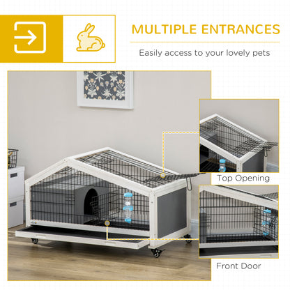 Rabbit Cage with Water Bottle, Wheels, Plastic Slide-Out Tray - Dark Grey