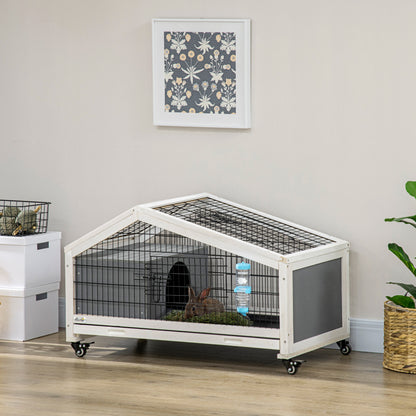 Rabbit Cage with Water Bottle, Wheels, Plastic Slide-Out Tray - Dark Grey