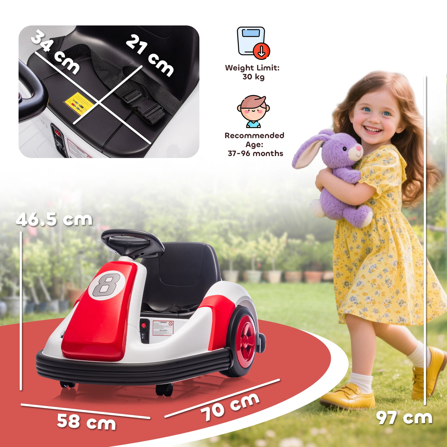 Kids Bumper Car with Game-Inspired Design and Oversized Wheels, 360-Degree Spin Electric Ride on Toy, Dual Motors, Music and Horn for Toddlers, Bumper Car for Kids Ages 37-96 Months, Red