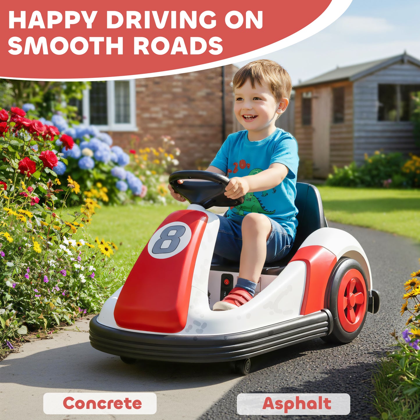 Kids Bumper Car with Game-Inspired Design and Oversized Wheels, 360-Degree Spin Electric Ride on Toy, Dual Motors, Music and Horn for Toddlers, Bumper Car for Kids Ages 37-96 Months, Red