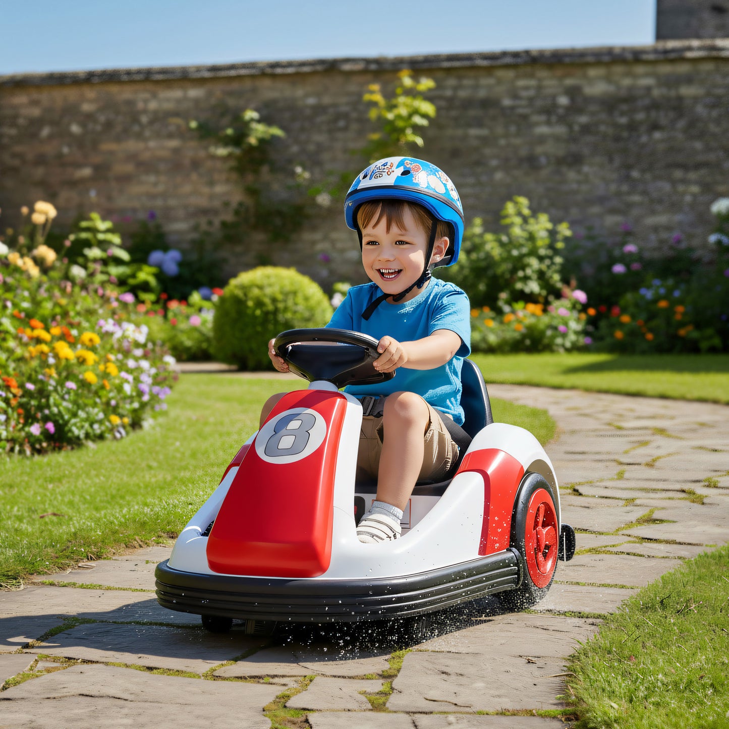 Kids Bumper Car with Game-Inspired Design and Oversized Wheels, 360-Degree Spin Electric Ride on Toy, Dual Motors, Music and Horn for Toddlers, Bumper Car for Kids Ages 37-96 Months, Red