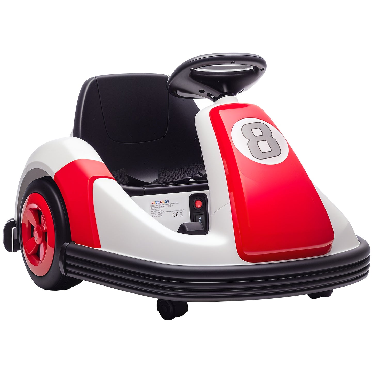 Kids Bumper Car with Game-Inspired Design and Oversized Wheels, 360-Degree Spin Electric Ride on Toy, Dual Motors, Music and Horn for Toddlers, Bumper Car for Kids Ages 37-96 Months, Red