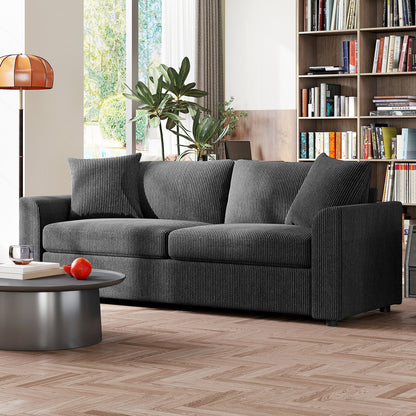 Modern 3 Seater Sofa with Spring Cushion, Upholstered Corduroy Settee for Living Room, Grey