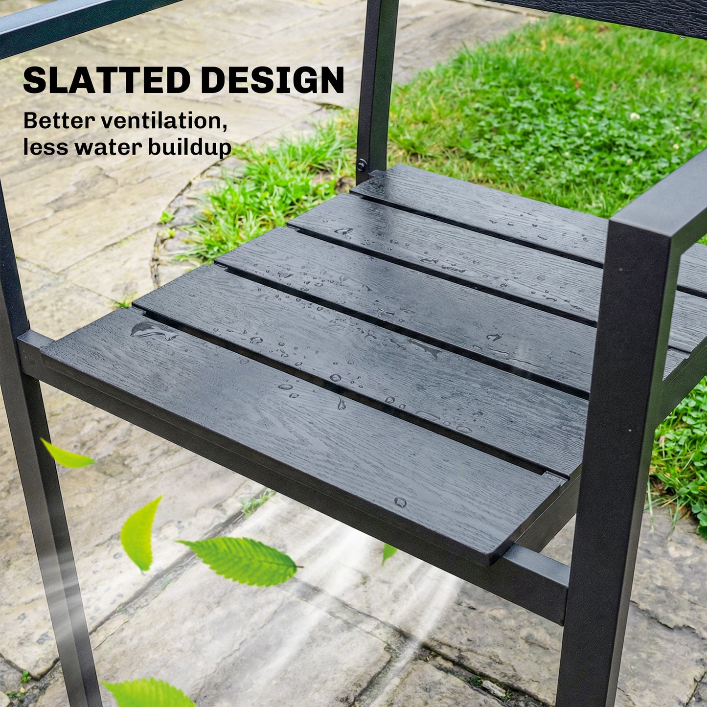 Garden Chairs Set of 4, Garden Dining Chairs, HDPE Seat, Black