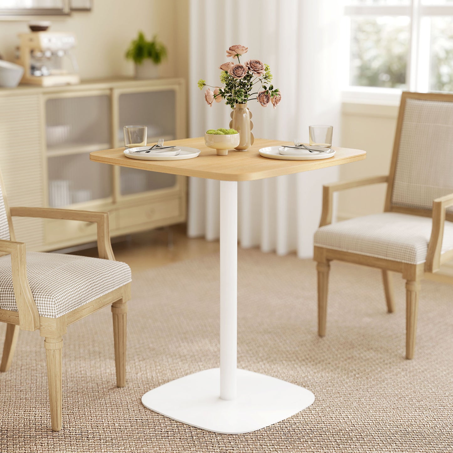 Dining Table for 2, Small Kitchen Table with Wood Veneer Top, Natural