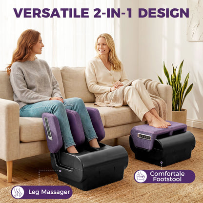 Foot and Calf Massager, 2 in 1 Foot Massager Machine & Ottoman with Shiatsu Foot with Heat, Air Compression, Timer, 3 Modes & Intensities for Feet, Ankle, Leg, Purple and Black
