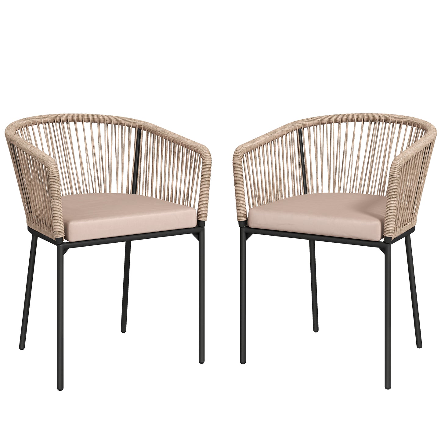 Garden Chairs Set of 2, Rattan Dining Chairs with Cushions, Natural