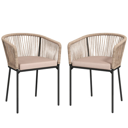 Garden Chairs Set of 2, Rattan Dining Chairs with Cushions, Natural