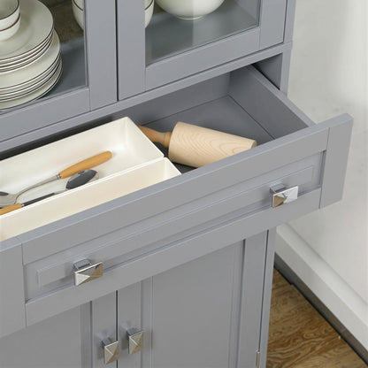 Kitchen Cupboard Storage Cabinet Adjustable Shelves, Glass Door, Grey