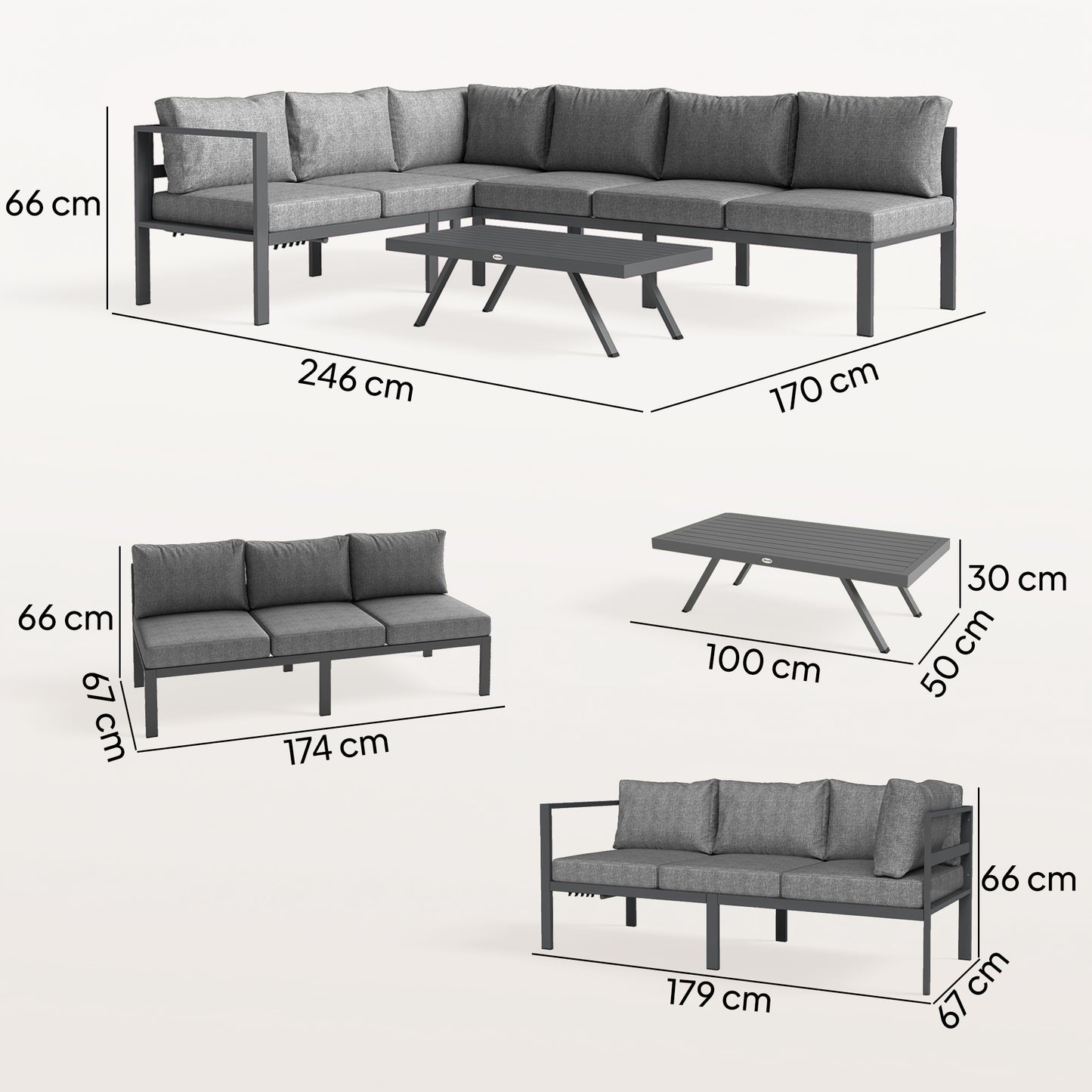 Patio Furniture Set Adjustable Backrest L-Shaped Dark Grey
