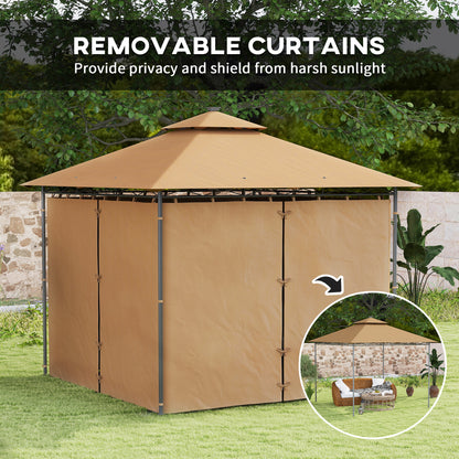 3 x 3 m Double Roof Outdoor Gazebo with Curtains, Brown