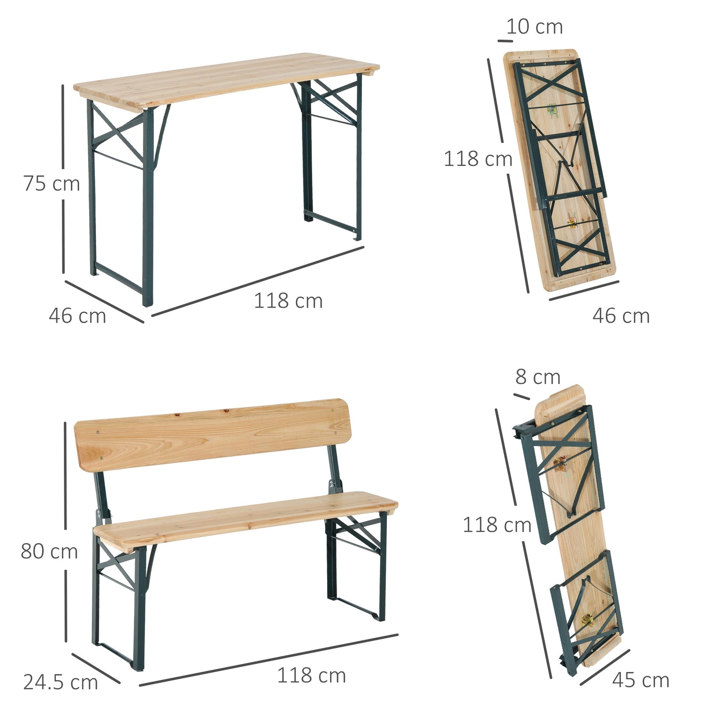3PC Wooden Garden Picnic Set Patio Dining Table Bench Chair Party