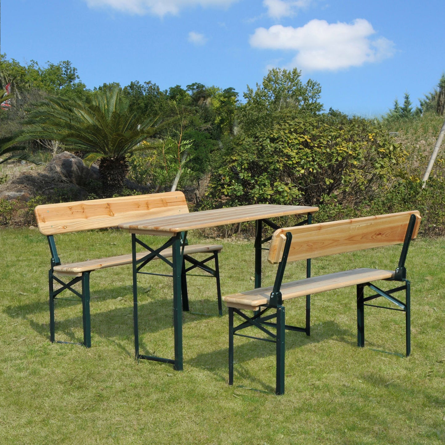 3PC Wooden Garden Picnic Set Patio Dining Table Bench Chair Party