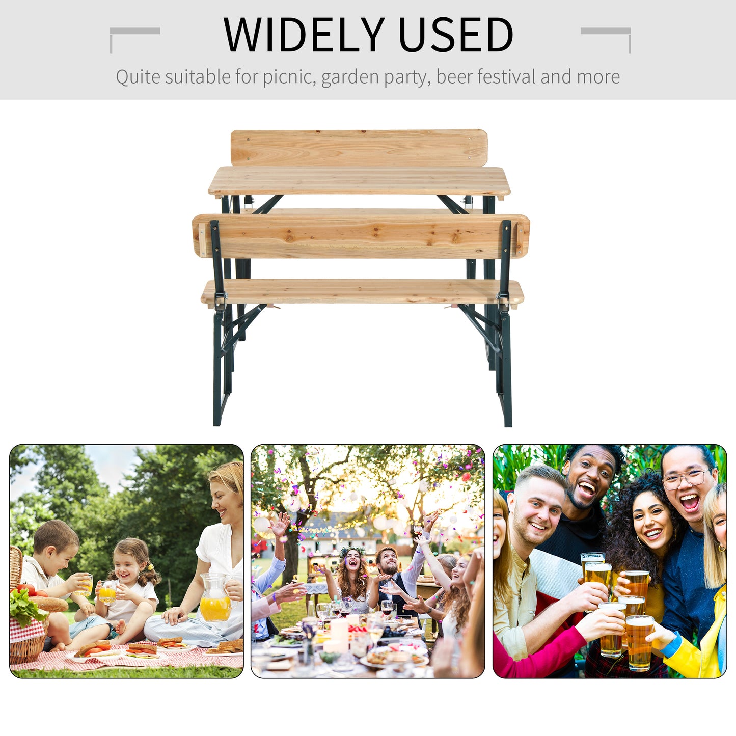 3PC Wooden Garden Picnic Set Patio Dining Table Bench Chair Party