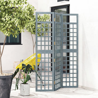3-Panel Garden Privacy Screen, Foldable Wooden Divider, Grey