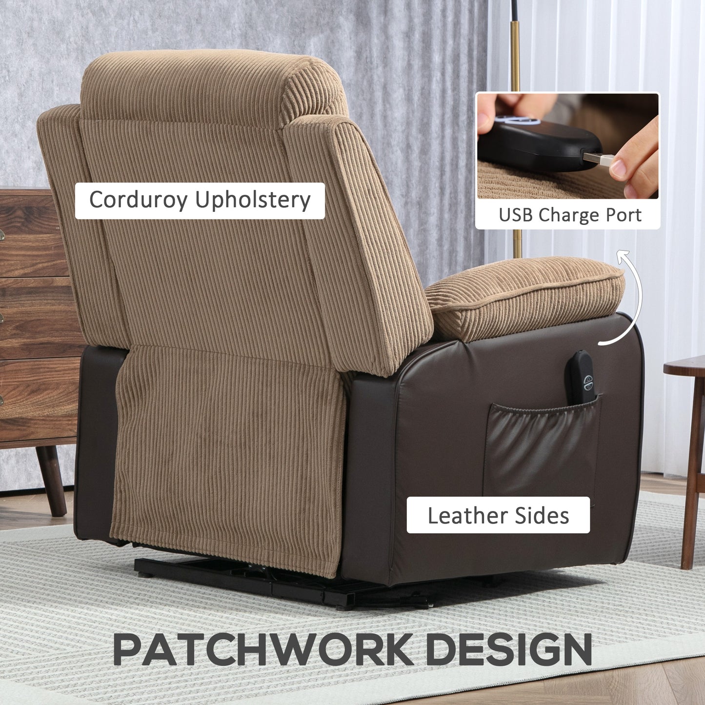 Power Lift Riser and Recliner Chair with Remote Control, Brown