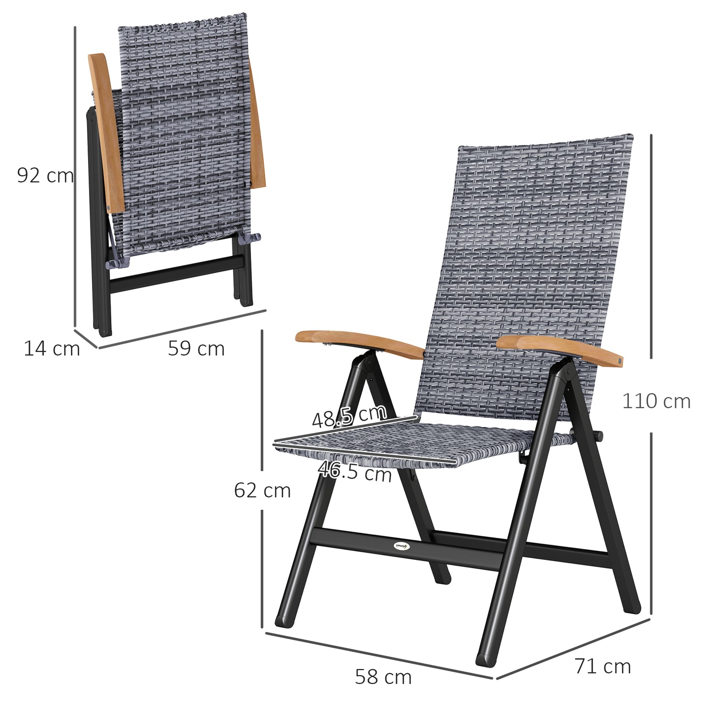 Outdoor Folding Rattan Chair, Dining Chair, Light Grey