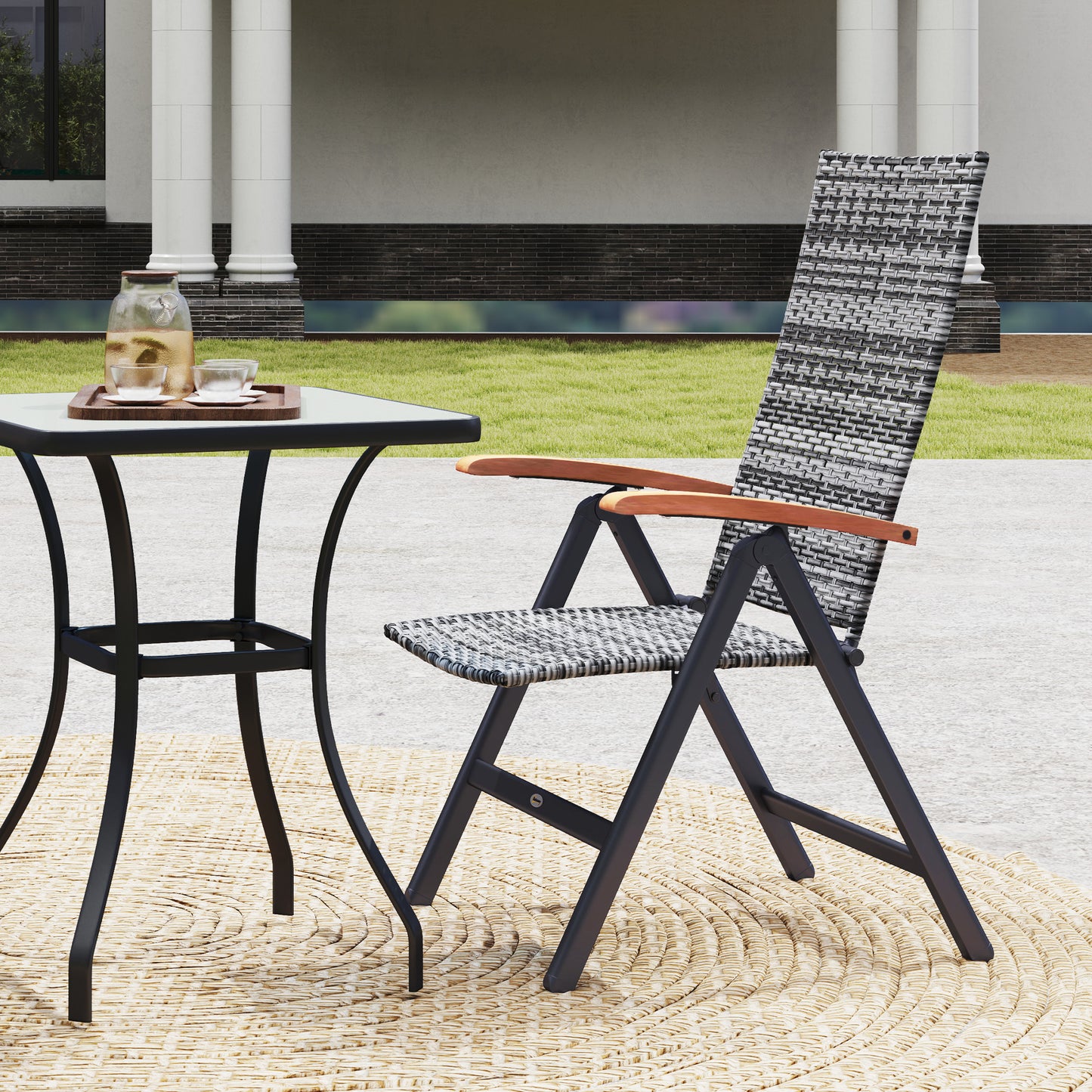 Outdoor Folding Rattan Chair, Dining Chair, Light Grey