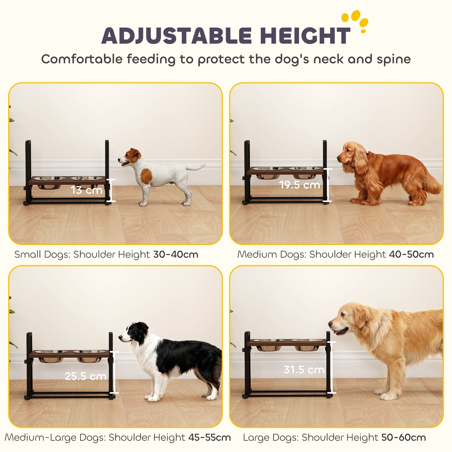 Raised Dog Bowls with 4 Heights Adjustable and 3 Adjustable Angles