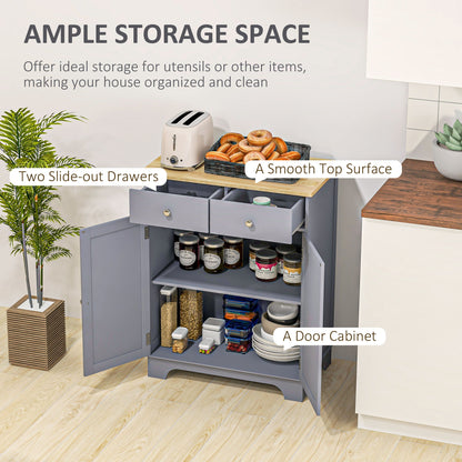 Kitchen Floor Cabinet Side Storage Cupboard Multi-Use Sideboard Table with Solid Wood Top, Adjustable Shelf, Drawer for Dining Room, Living Room, Hallway, Grey