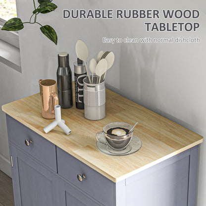 Kitchen Floor Cabinet Side Storage Cupboard Multi-Use Sideboard Table with Solid Wood Top, Adjustable Shelf, Drawer for Dining Room, Living Room, Hallway, Grey