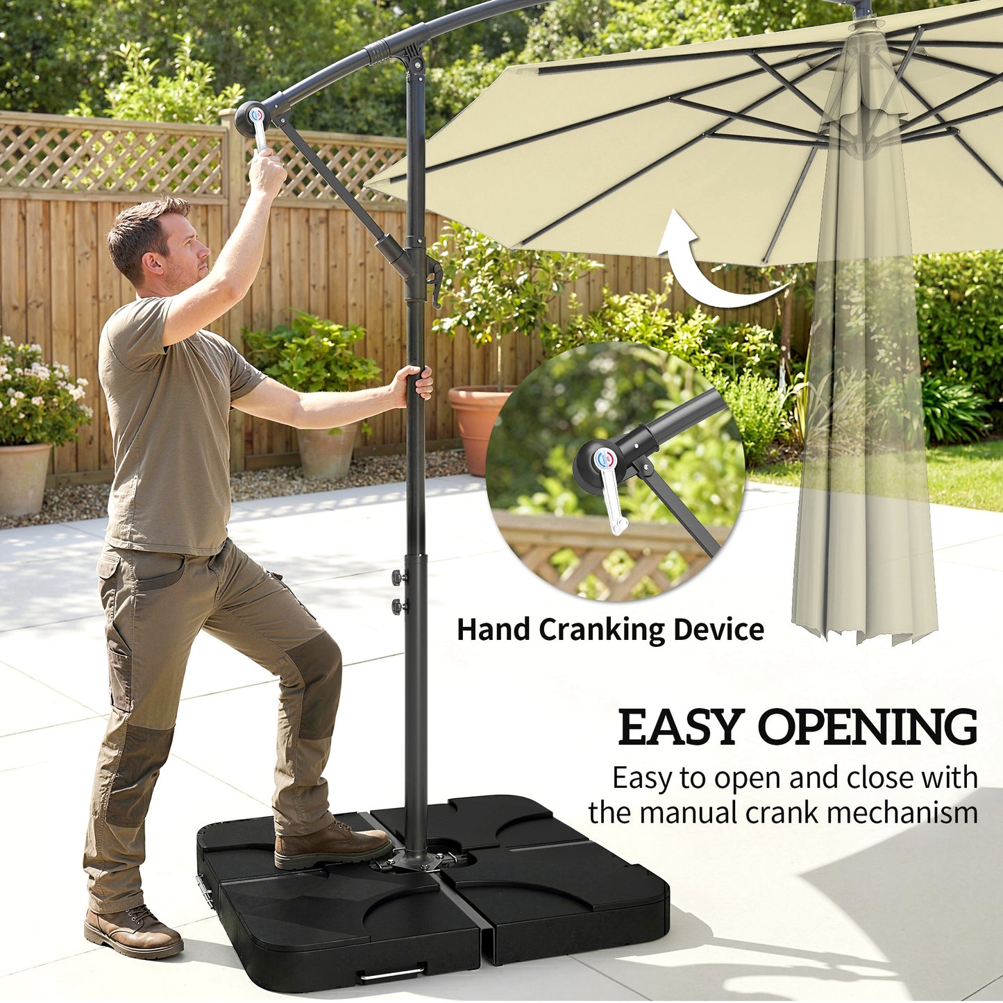 3(m) Banana Parasol Cantilever Umbrella Garden w/ Base Weights - Sand