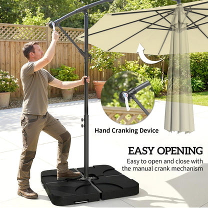 3(m) Banana Parasol Cantilever Umbrella Garden w/ Base Weights - Sand
